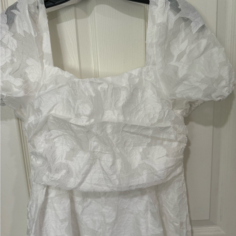 DAZY Texture Jacquard Square Neckline Puff Sleeves Midi Dress w Cinched Waist M - Picture 11 of 15